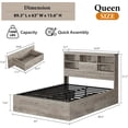 thumbnail image 2 of Homhougo Queen Bed Frame with Bookcase Headboard and 4 Large Drawers, Storage Wooden Bed Frame Queen Size No Box Spring Needed, Duty Metal Slats, Noise Free, Easy Assembly, Grey, 2 of 7