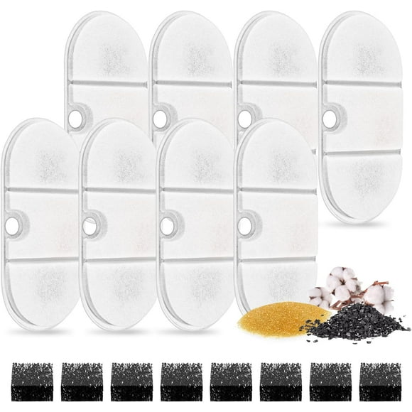 16 Pcs Filtres de Fontaine pour Eau de Chat pour Capsule 71oz/2.1L Sans BPA, Lot de 8 Filtres de Remplacement avec 8 Éponges Pré-Filtrantes
