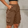 thumbnail image 5 of Bloomae Bermuda Cargo Shorts for Women Summer Casual Elastic High Waist Baggy Knee Length Hiking Travel Athletic Short Pants with Mulit-Pockets, 5 of 5