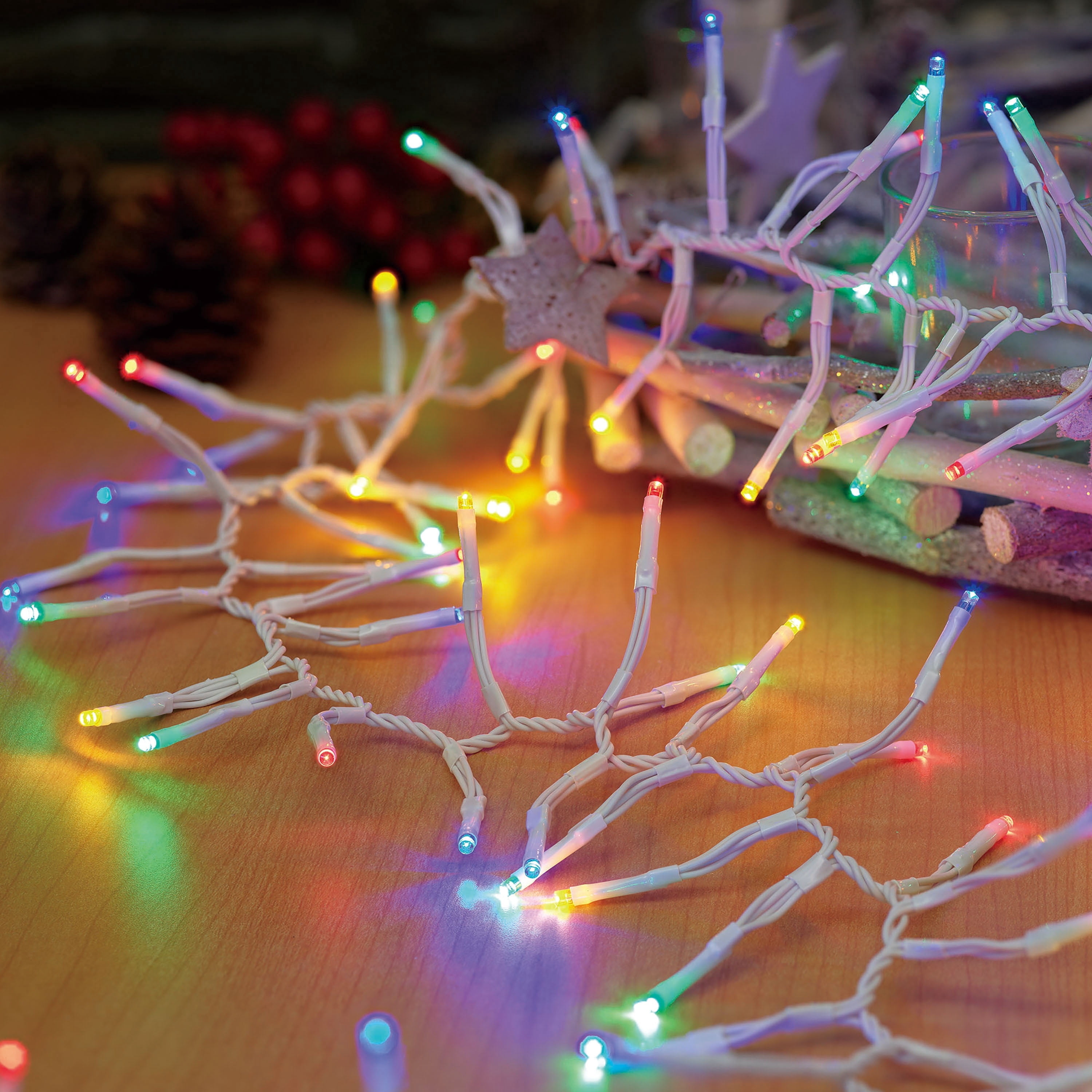 Indoor/Outdoor 200-Count LED 8-Function Micro Christmas Garland Lights, Multicolor, White Wire, 9', by Holiday Time