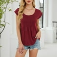thumbnail image 2 of JGGSPWM Womens Short Sleeve Summer Scoop Neck Pleated Front Casual Tees Tops T Shirts Wine L, 2 of 8