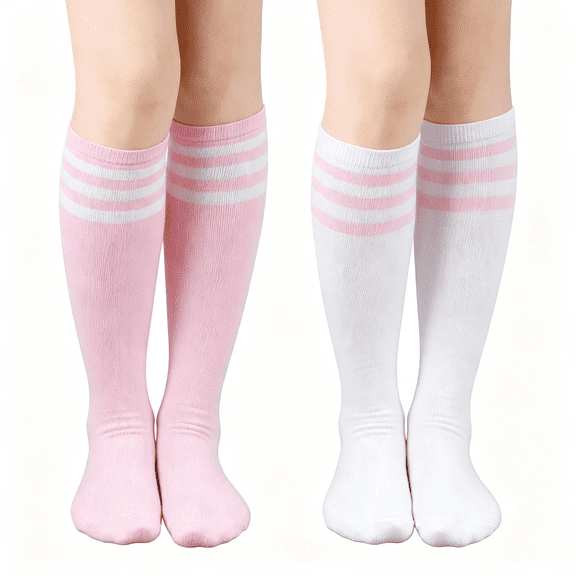 TELOLY 2 Pairs Classic Athletic Knee High Socks Triple Stripes over the Calf Cotton Retro Tube Sock Knee Highs2