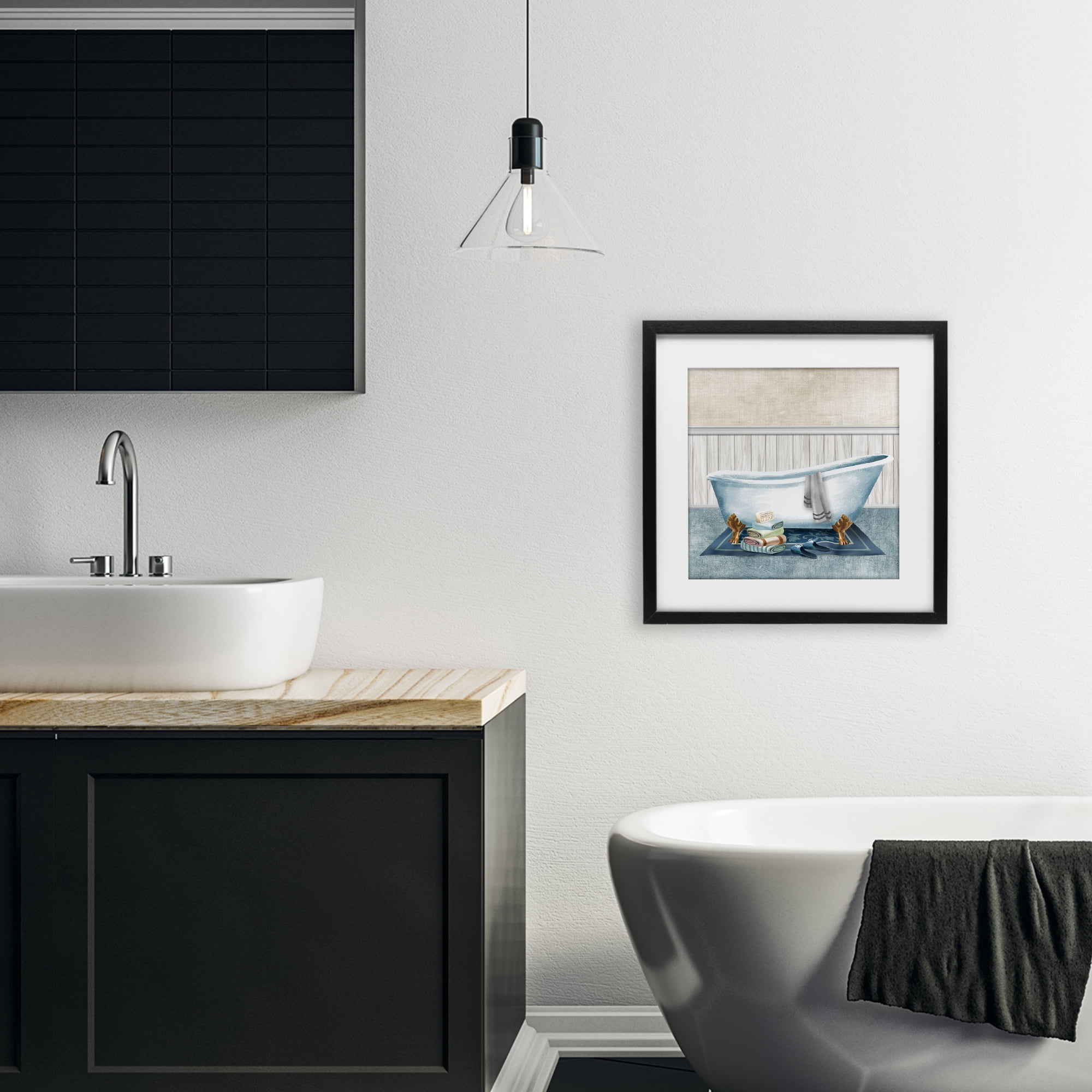 Stupell Industries Cozy Clawfoot Bathtub Spa Black Framed Print Under Glass, design by Conrad Knutsen