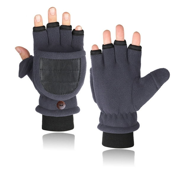 Guantes de invierno para hombre y mujer con forro polar de doble capa, cálidos, engrosados, antideslizantes, con dedo abierto, medio dedo, forro polar para exteriores, pantalla táctil