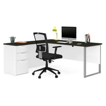 Bestar Pro Concept Plus L Desk with Metal Leg in White and Deep Gray