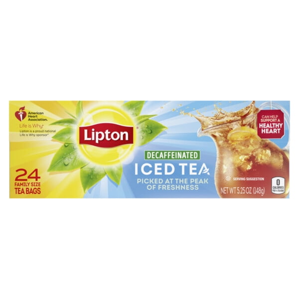 Lipton Family Sized Iced Unsweetened Black Tea, Decaffeinated, Tea Bags 24 Count Box