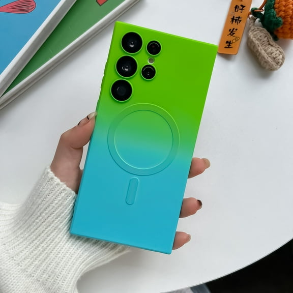 Cowithday Magnetic Case for Samsung Galaxy S24 Ultra for Men Women, Compatible with MagSafe, Gradient Soft Silicone Back Case Cover with Camera Lens Protector for Galaxy S24 Ultra 5G 6.8", Green Blue