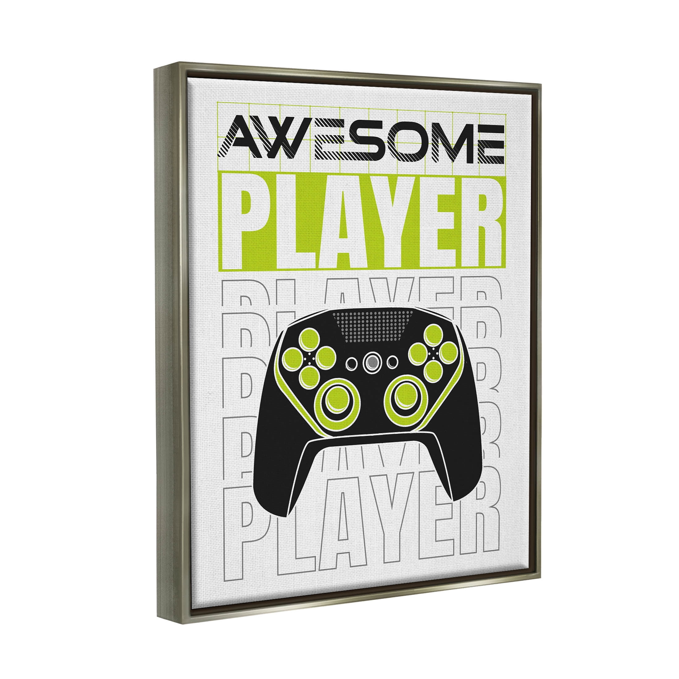 Awesome Player Gaming Controller Art for Kids Graphic Art Luster Gray Framed Art Print Wall Art