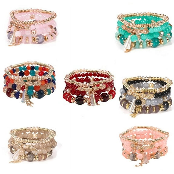 Njide 7Pcs Bohemian Bracelets for Women Boho Multilayer Tassel Bracelet Set Statement Charm Bangle
