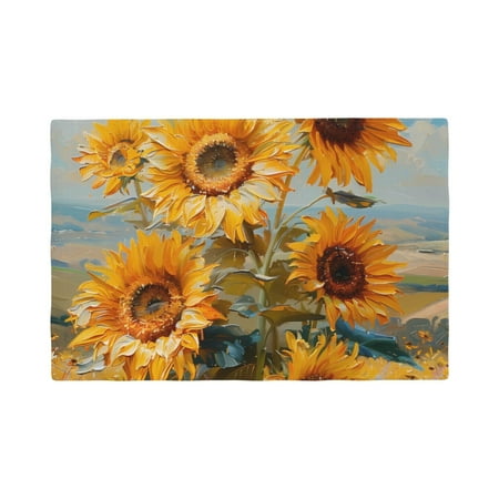 

Table Placemats Set of 6 - Sunflower Field Art 12x18 In Faux Linen Double Heat Resistant Place Mats Cloth Indoor/Outdoor Placemats Washable Table Mats for Dining Kitchen Party