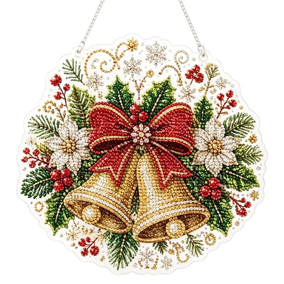 Christmas DIY Diamond Painting Hanging Ornaments Set, Rhinestone Crystal Wall Door Tree Decor with Metal Chains for Xmas Home Party