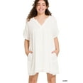 thumbnail image 3 of Zenana Women's Relaxed Fit Gauge Rolled Short Sleeve Raw Edge Mini V-Neck T-Shirt Tunic Top, 3 of 6