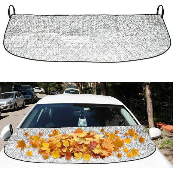 Car Front Windshield Cover Shade, 66.9"×17.7" Windshield Snow Cover for Fallen Leaf Dust and Snow, Universal Windshield Protector for All Seasons(Silver)