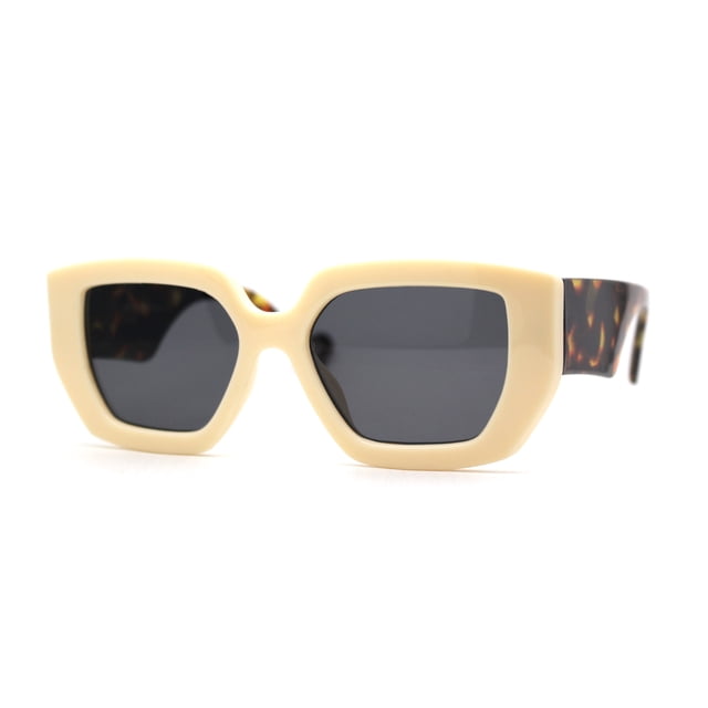 Womens Mod Thick Plastic Geometric Cat Eye Sunglasses Ivory Tortoise Black