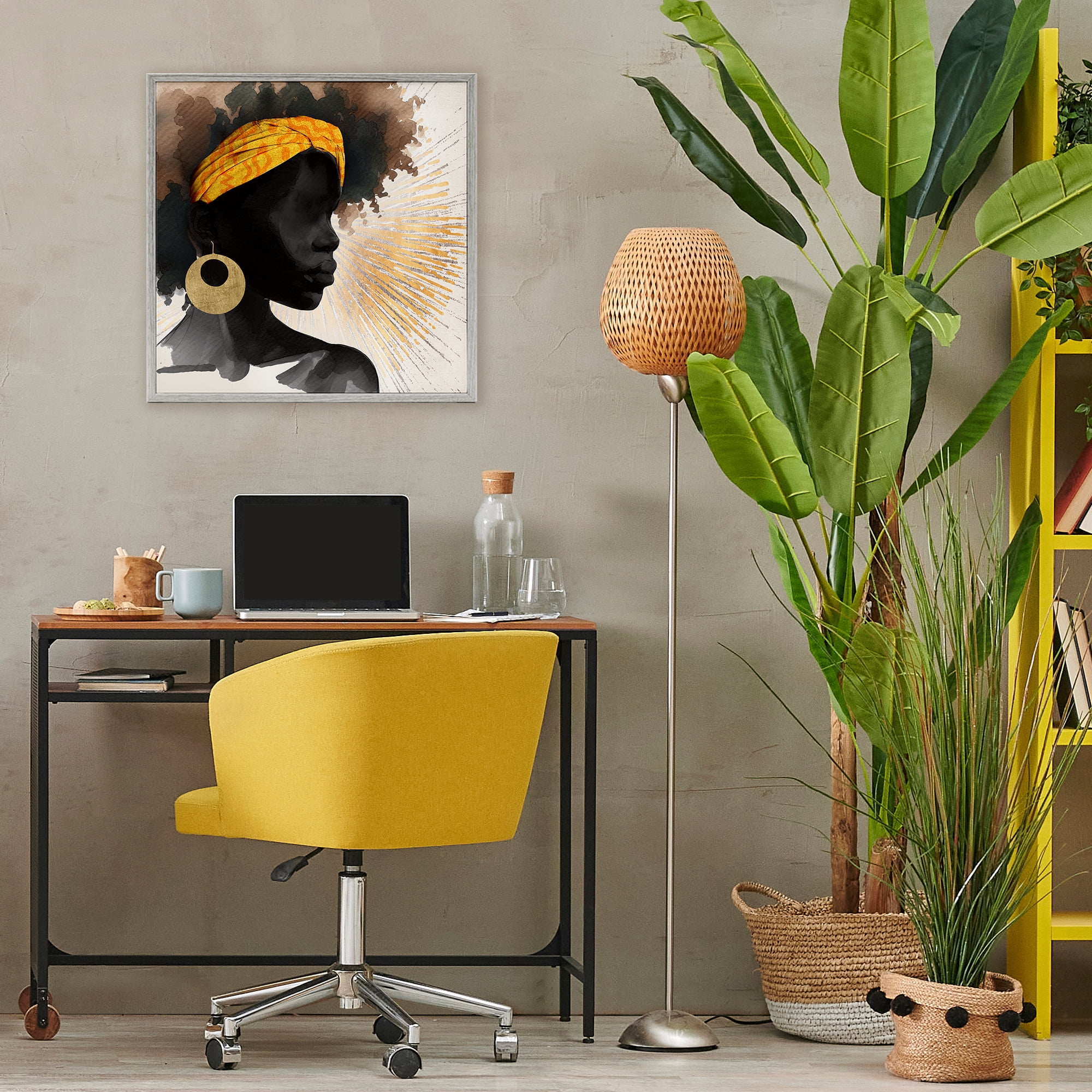 Stupell Industries Sunburst Silhouette with Headwrap Gray Framed Giclee Art, design by CAD Designs