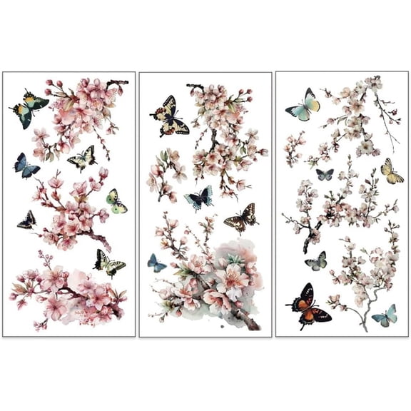 3pcs/Set Sakura Rub on Transfers for Furniture and Crafts 6x12 inch Cherry Blossom Decor Transfer Stickers Butterfly Rub on Decals for Wood Furniture Scrapbooking Home Decorations for DIY
