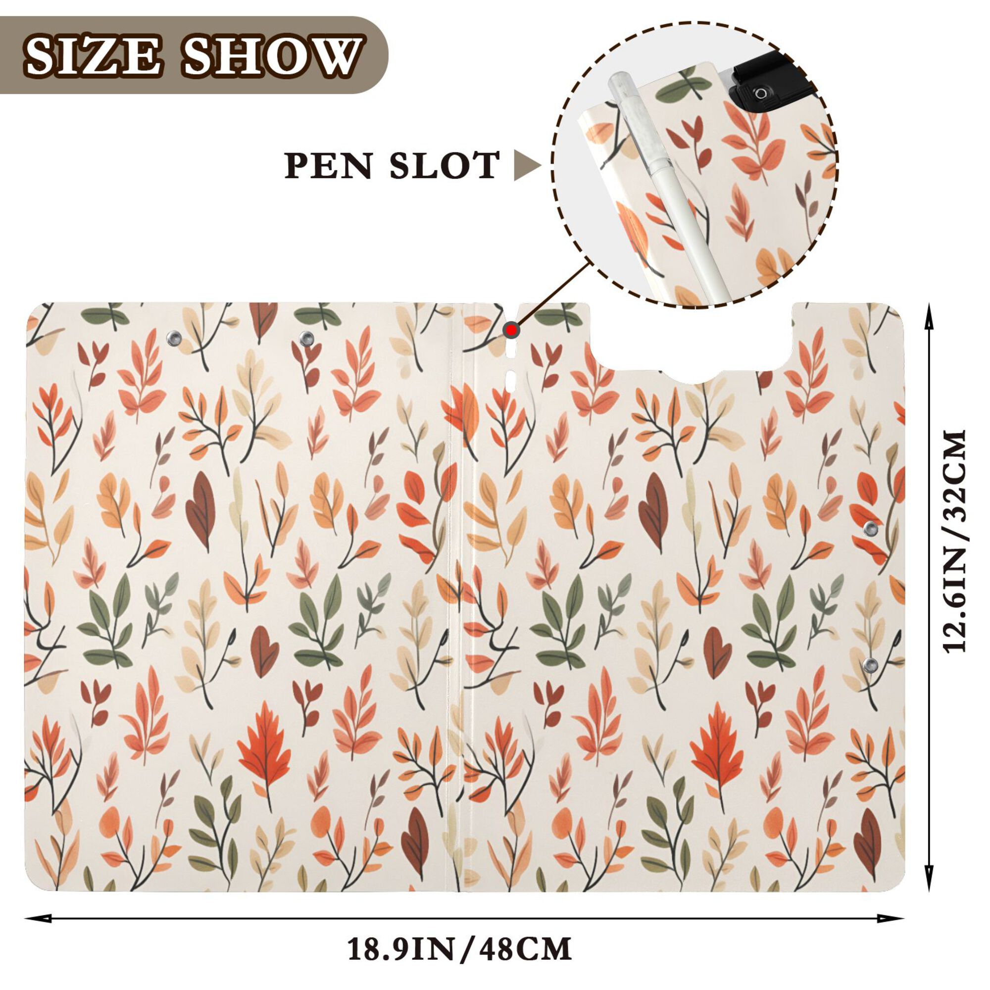 FORMRS A4 Clipboard Folder with Pen Holder Horizontal Foldable School Office Binder, Autumn Leaves