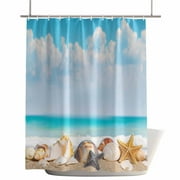 Shower Curtains for Bathroom-60"x72",Summer Ocean Beach Shell Starfish Waterproof Bath Curtain Grommet Shower Curtain Set with Hooks,Marine Coastal Blue Sky Washable Bath Accessories