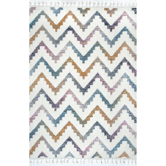 nuLOOM Rumi High-Low Chevron Tassel Area Rug, 8' 10" x 12', Beige