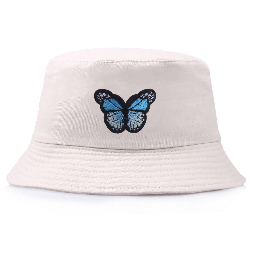 Outdoor Rainbow Embroidery Panama Hat Sunscreen Fisherman Cap Butterfly  Embroidery Bucket Hat Summer Sun Caps BEIGE 