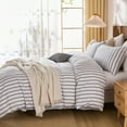 thumbnail image 4 of Brown Striped Duvet Cover Set Queen Size, 100% Natural Cotton Linen Like Duvet Cover Set with Zipper Closure & 8 Corner Ties, Brown Khaki Soft Reversible Bedding for All Seasons, 4 of 12