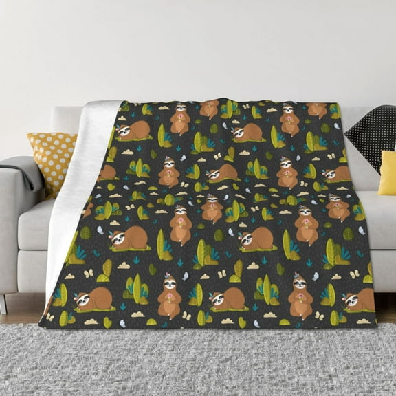 Rozeui Funny Sloths In The Forest for Flannel Blanket, Soft Fuzzy Plush King Blanket for Winter, Thick and Warm All-Season Bed Throw-40"x30"