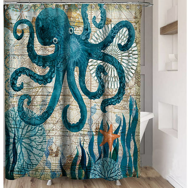 Octopus Shower Curtain With Hooks, Octopus Shower Curtain