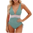 thumbnail image 3 of Xucatan Women's Solid Color One Piece Swimsuit Spaghetti Strap Tummy Control Ruched, Removable Pads Push Up Full Coverage Modest Swimwear Long Torso Fit Plus Size Summer Gift, 3 of 5