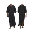 thumbnail image 2 of Men's Long Sleeve Robe Roll Up Long Sleeve Linen Side Split Kaftan Thobe with Pockets Long Gown Casual Shirt, 2 of 6