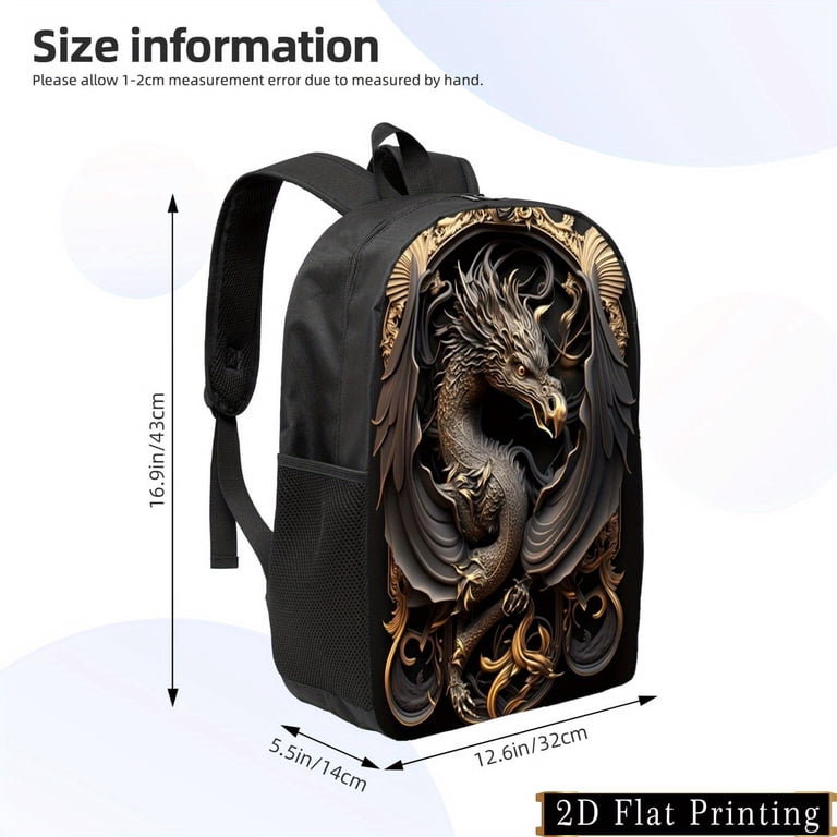 Dragon Print Backpack Stylish Black and Golden Design with  display picture 1