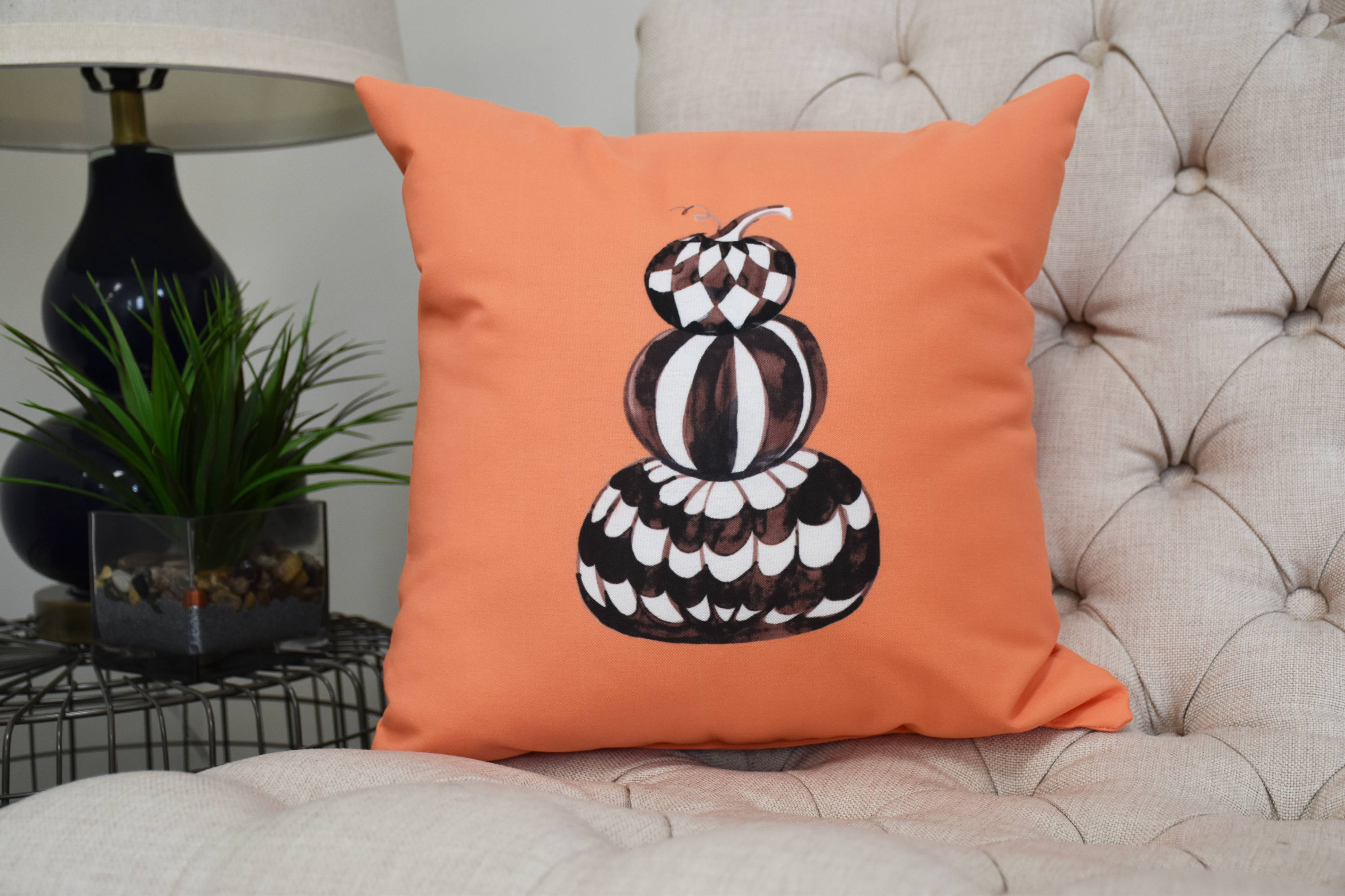 Pumpkin Stack 18 Inch Orange Halloween Print Decorative Throw Pillow