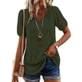 thumbnail image 3 of Women's Short Sleeve Tops Summer V Neck Tshirts Linen Vintage Casual Tees, Army Green L, 3 of 7