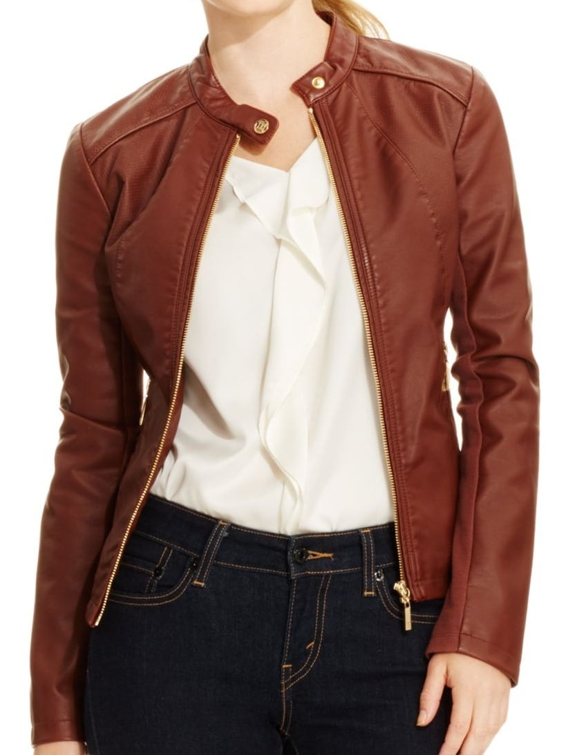 Ivanka Trump Ivanka Trump NEW Brown Womens Size Large L FauxLeather Motor Jacket Walmart