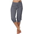 thumbnail image 2 of TQWQT Pedal Pushers for Women Capri Pants Dressy Casual Elastic Waist Knee Length Cropped Trouser Trendy Summer Cropped Pants with Pockets Dark Gray XL, 2 of 6
