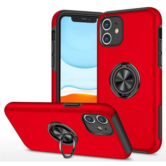 SZMLOGB Phone Case for iphone 11(6.1") with Ring Holder Shock Resistant Scratch Resistant PC Silicone Heavy Duty Protective Case-red