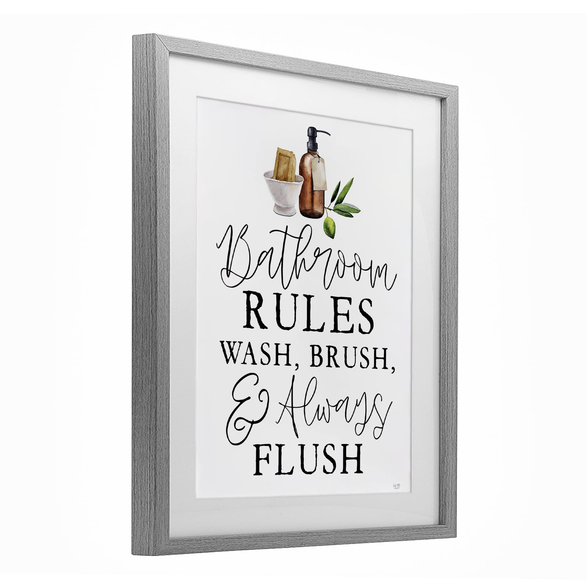 Stupell Industries Wash Brush & Always Flush Gray Framed Print Under Glass, design by Lux + Me Designs