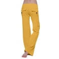 thumbnail image 4 of Cargo Pants Women Petite Size Elastic Waist Bootcut Yoga Workout Casual Trousers Yellow M, 4 of 5