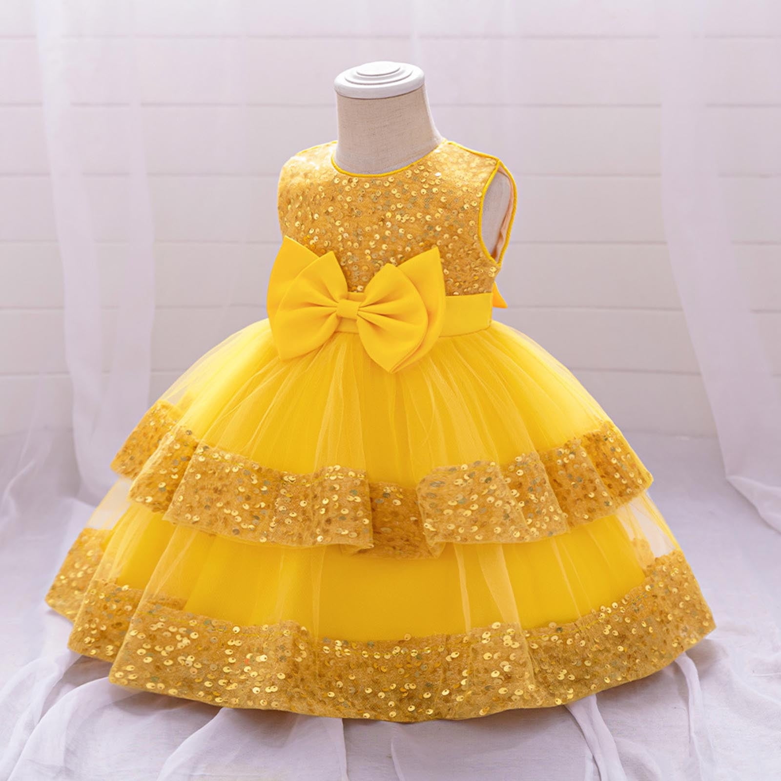 Baby Girl Pageant Dress Sleeveless Sequins Princess Dress Toddler Flower Wedding Birthday Party Gown Dresses 6 Months-3 Years