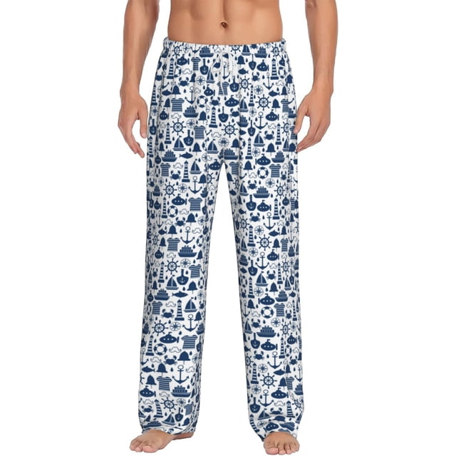 Kdxio Seaside Primary Color Print Mens Pajama Pants Set Sleep & Lounge Pants, PJ Bottoms with Pockets and Button Fly-Large