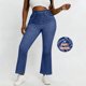 thumbnail image 2 of Pantalones de Cintura Alta para Mujeres Casual Cintura Elástica Caminando con Bolsillos Pantalones Impresos No Tela de Denim Imitación Pantalones de Denim Cómodos para Salir, 2 of 8