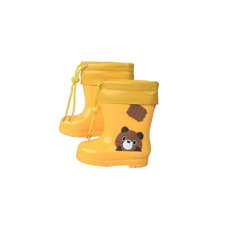 

Woobling Chidren Rainboot Non Slip Rain Boots Waterproof Garden Shoes Outdoor Mid Calf Boot Pull On Lightweight Comfort Yellow with Plush Lined 13C