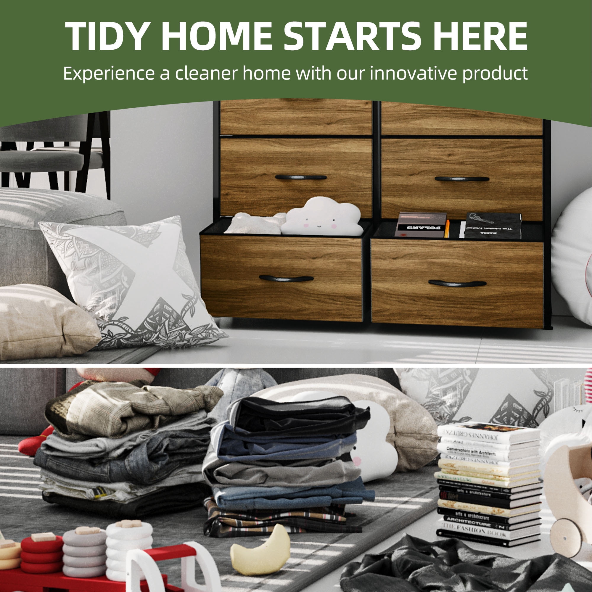 Uforic 8 Drawer Dressers for Fabric Chest of Drawers Storage Dressers for Living Room Burlywood Grain