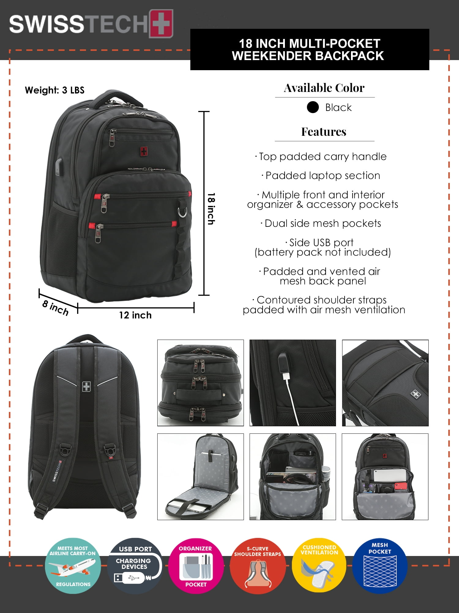 Swiss Tech Navigator Backpack with Padded Laptop Section