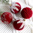 thumbnail image 4 of 4 Pcs Boules de Sapin de Noël Ornements Perles Floquées Ensemble de Boules de Noël Boules Rouges Incassables Décoration d'Arbre Suspendu, 4 of 6