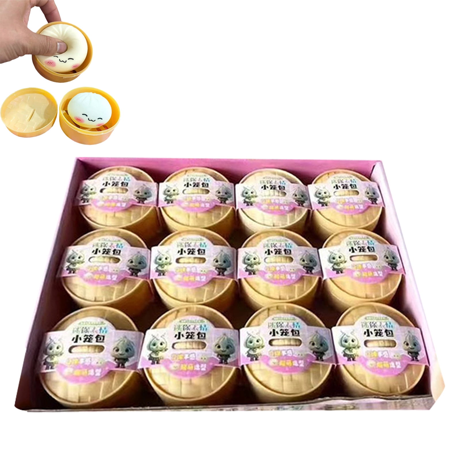 1Box Dumpling Squishy, Mystery Dumpling Squishy, 12Pcs x 1.97Inch Jumbo Dumpling Stress Ball, Rainbow Mystery Squishys Bun, Anxiety Relief Fidget, Soft Squeeze Decompression Dough