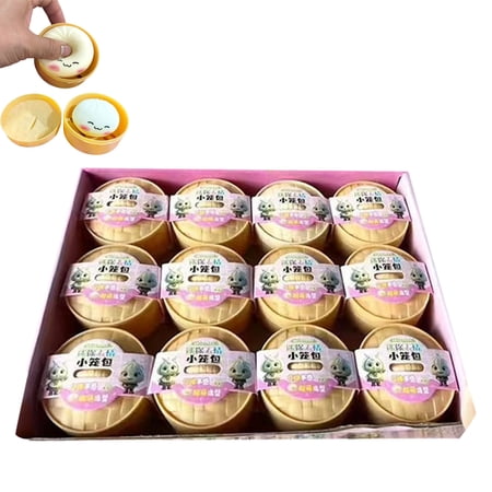 Wonitaaizi 1Box Dumpling Squishy 12Pcs x 1.97Inch Jumbo Dumpling Stress Ball Rainbow Mystery Squishy Bun with Steamer Box Soft Squeeze Decompression Dough for Adults