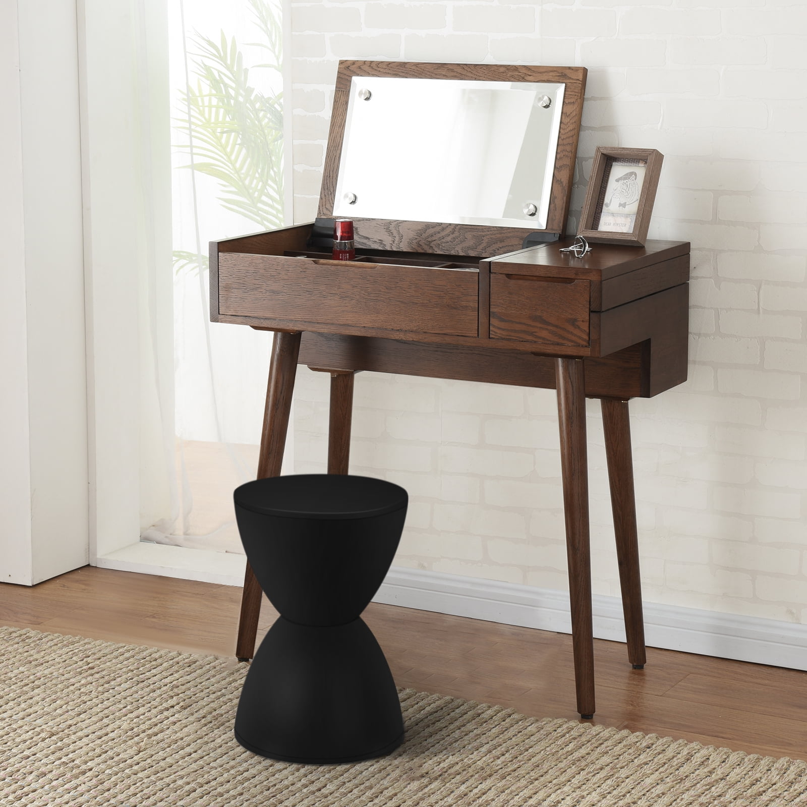 Plastic Hourglass Side Table Bedroom Nightstand, Black