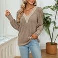 thumbnail image 5 of ClodeEU Womens V-Neck Lace Ribbed Brushed Long Sleeve Sweaters ,Trendy Sexy Sweater Jumper Tops Khaki,Womens Plus XXL, 5 of 7