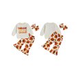 thumbnail image 2 of Cjfdfy Toddler Baby Girl Thanksgiving Outfits Baby Girls Fall Winter Clothes 6 12 18 24 Months 2 3 4 Years Cute Turkey Print Long Sleeve Sweatshirt Tops and Flare Pants Bell Bottom Headband Set, 2 of 9