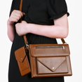 thumbnail image 5 of ELEHOLD Leather Bag Case for iPad Pro 12.9" 2022/2021/2020/2018 with Card Slots Zipper Storage Pencil Holder Kickstand Function Crossbody Shoulder Strap Handstrap Phone Bag Business Bag Case,Brown, 5 of 9